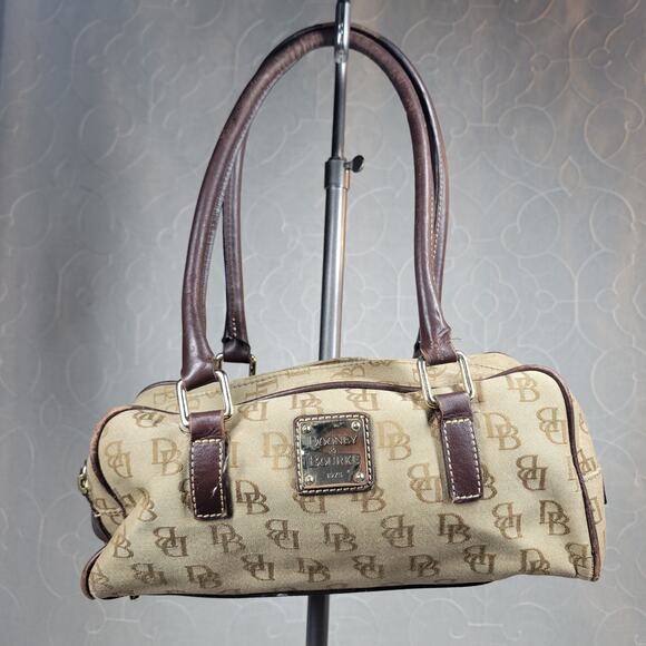 Dooney & Bourke Womens Monogram Bag Brown Signature Canvas Leather Trim Y2K - Picture 1 of 16